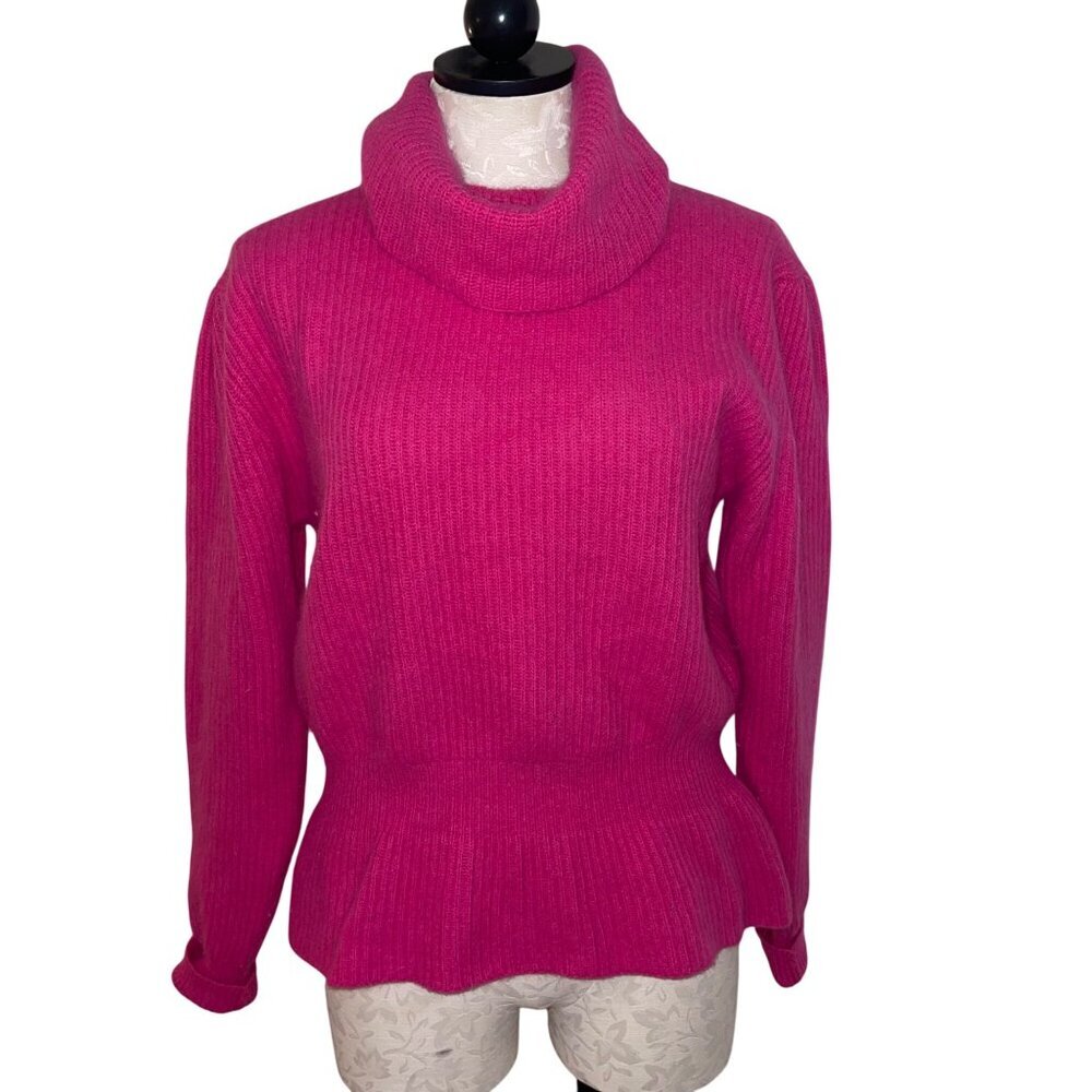 Pierre Cardin Vintage Womens Angora Blend Sweater Size Large Pink Peplum Waist